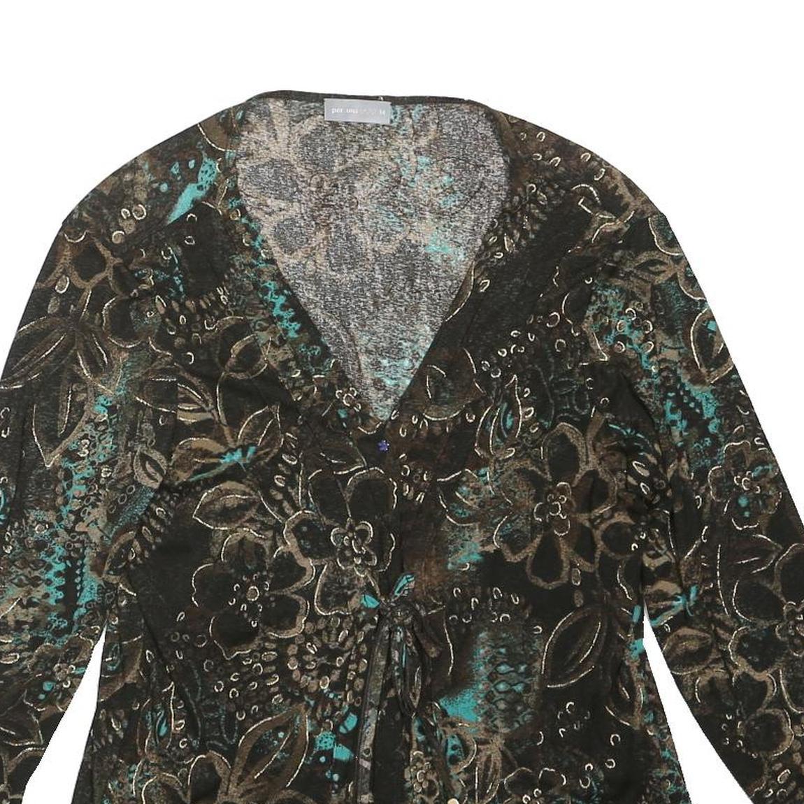 PER UNA Womens Black Brown Green Floral Print V-Neck Long Sleeve Top UK 14