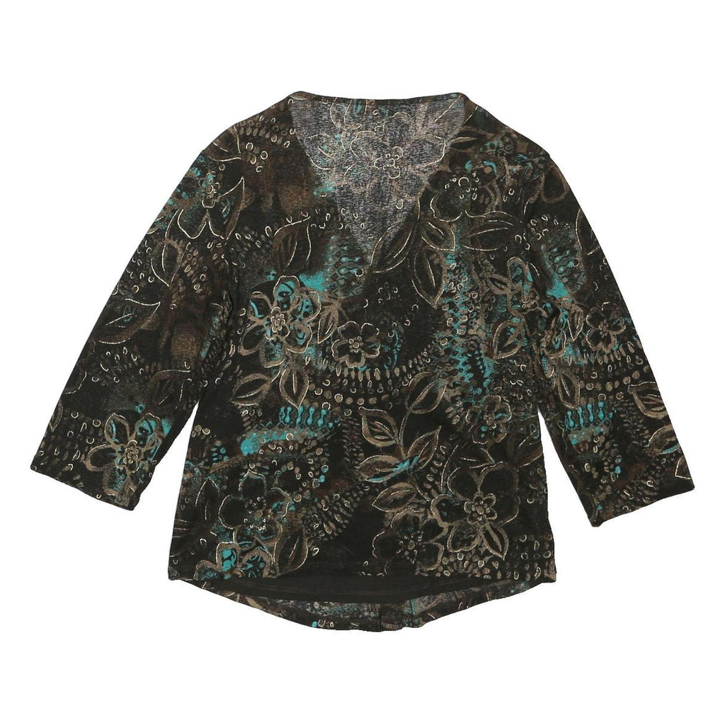 PER UNA Womens Black Brown Green Floral Print V-Neck Long Sleeve Top UK 14