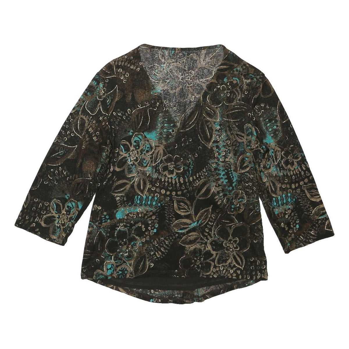 PER UNA Womens Black Brown Green Floral Print V-Neck Long Sleeve Top UK 14