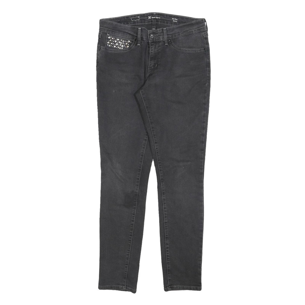 LEVI'S Womens Slim Black Denim Straight Dark W30 L32 Studded Pocket Zip Jeans