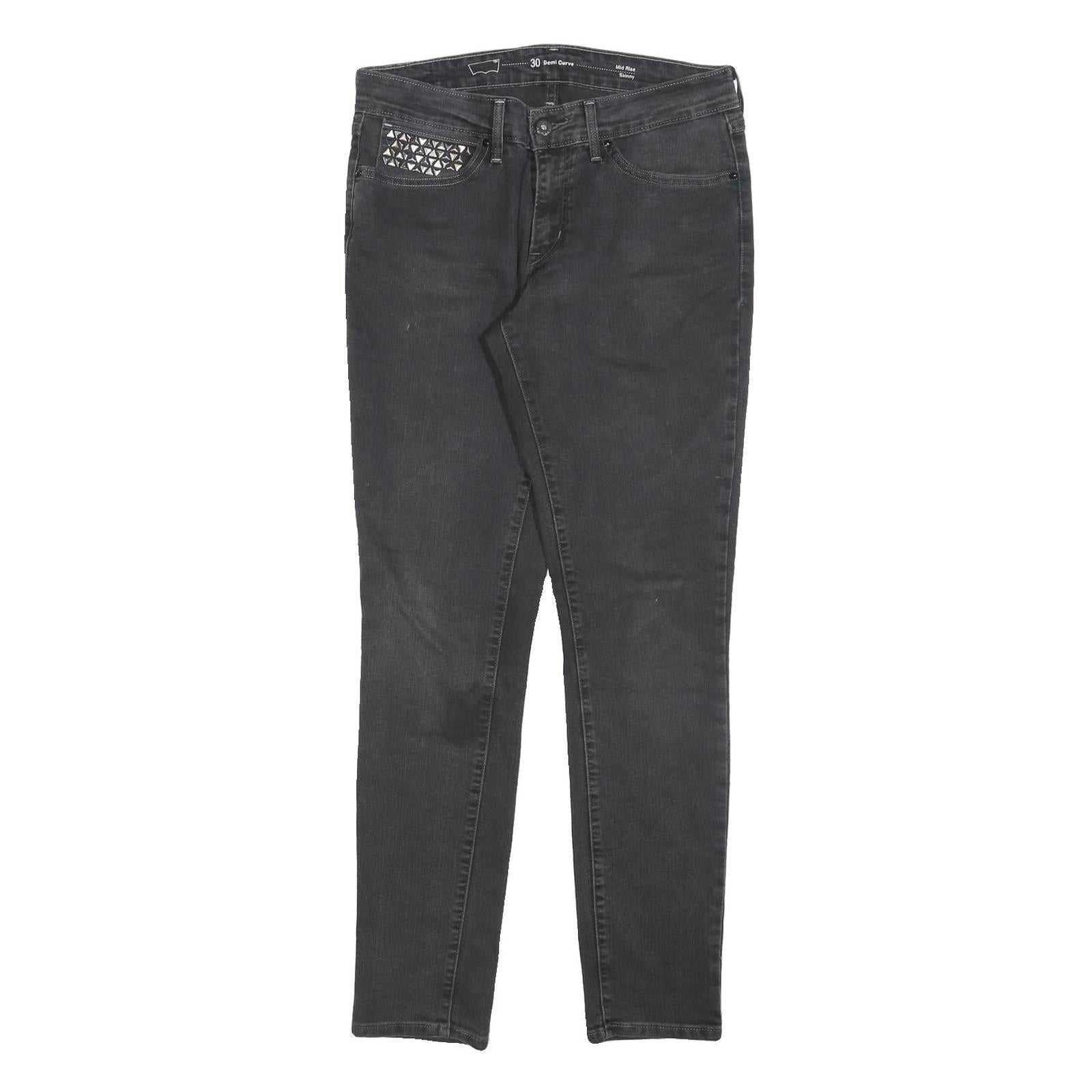 LEVI'S Womens Slim Black Denim Straight Dark W30 L32 Studded Pocket Zip Jeans