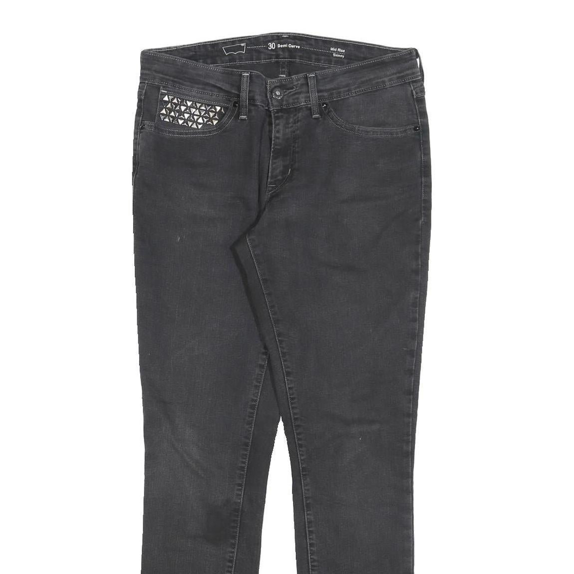 LEVI'S Womens Slim Black Denim Straight Dark W30 L32 Studded Pocket Zip Jeans
