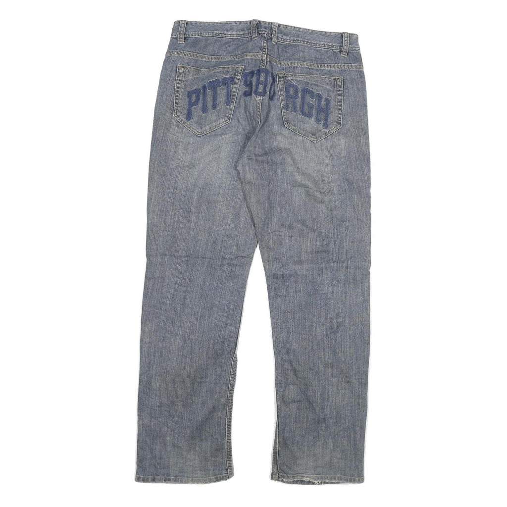 PITTSBURGH Mens Jeans Blue Regular Straight Denim W34 L31 Zip