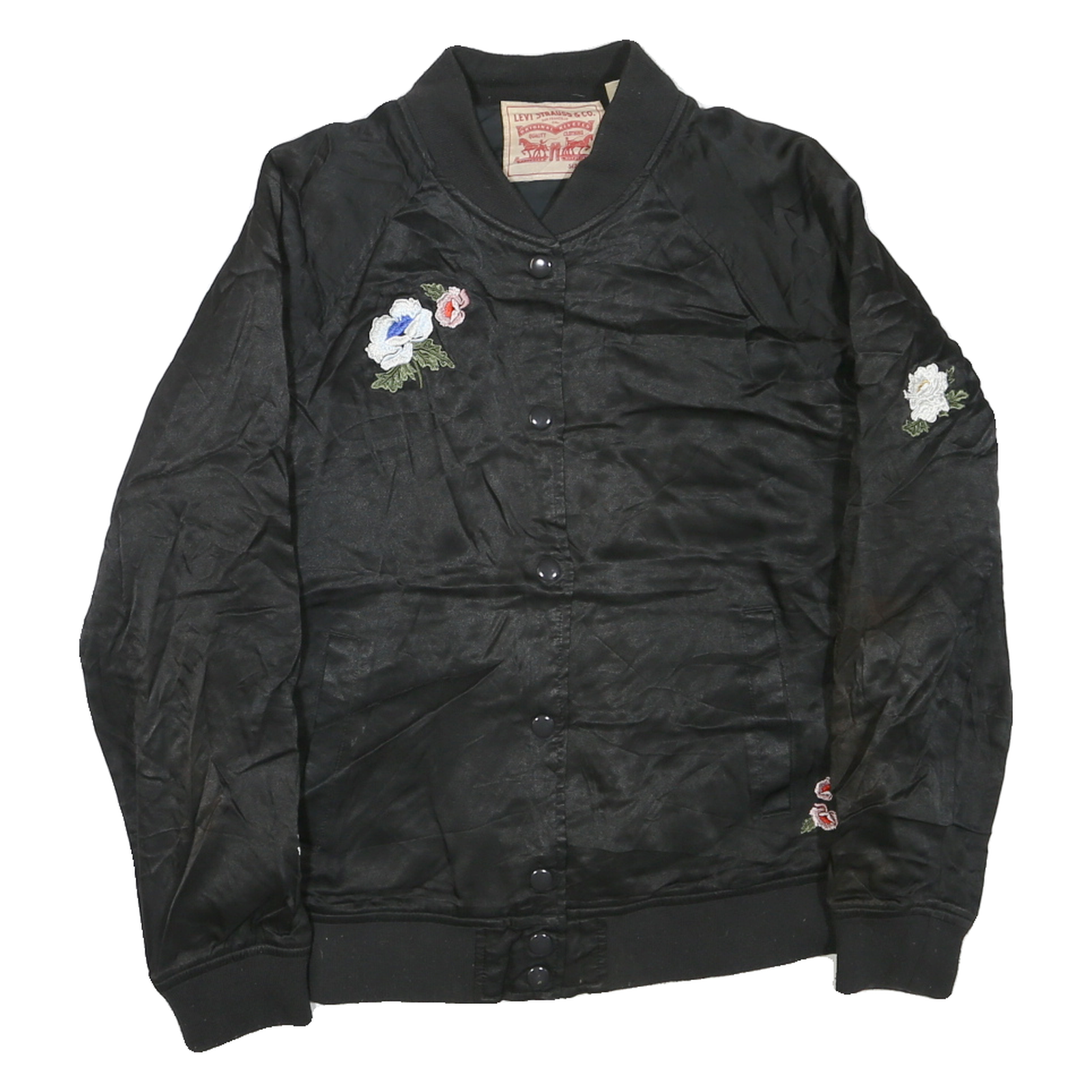 LEVI'S Womens Black Bomber S Polyester Blend Plain Floral Embroidery Fashion