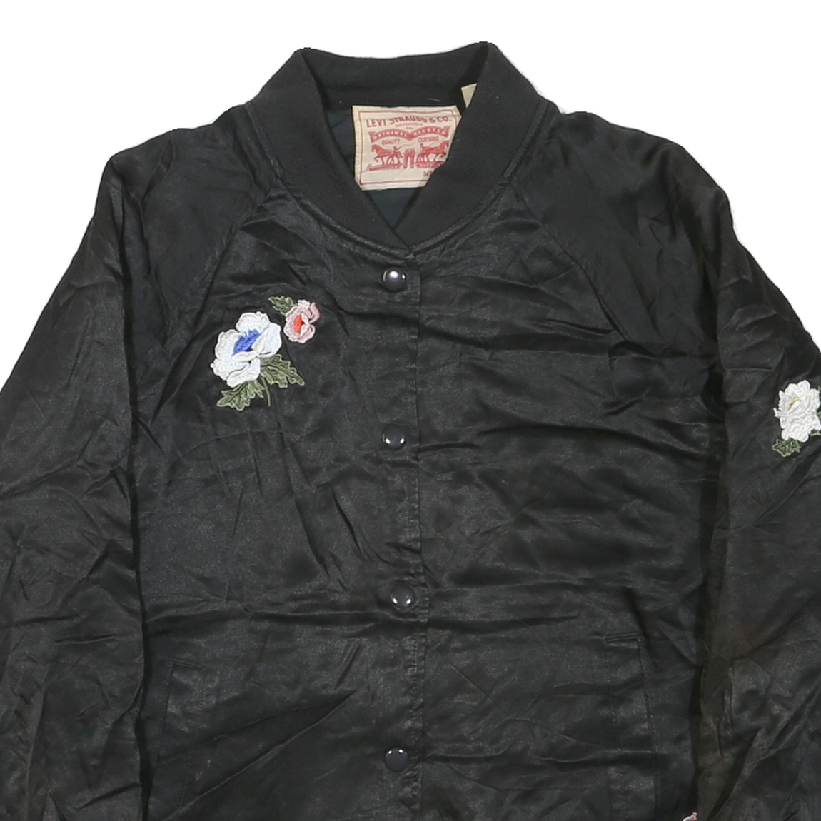 LEVI'S Womens Black Bomber S Polyester Blend Plain Floral Embroidery Fashion