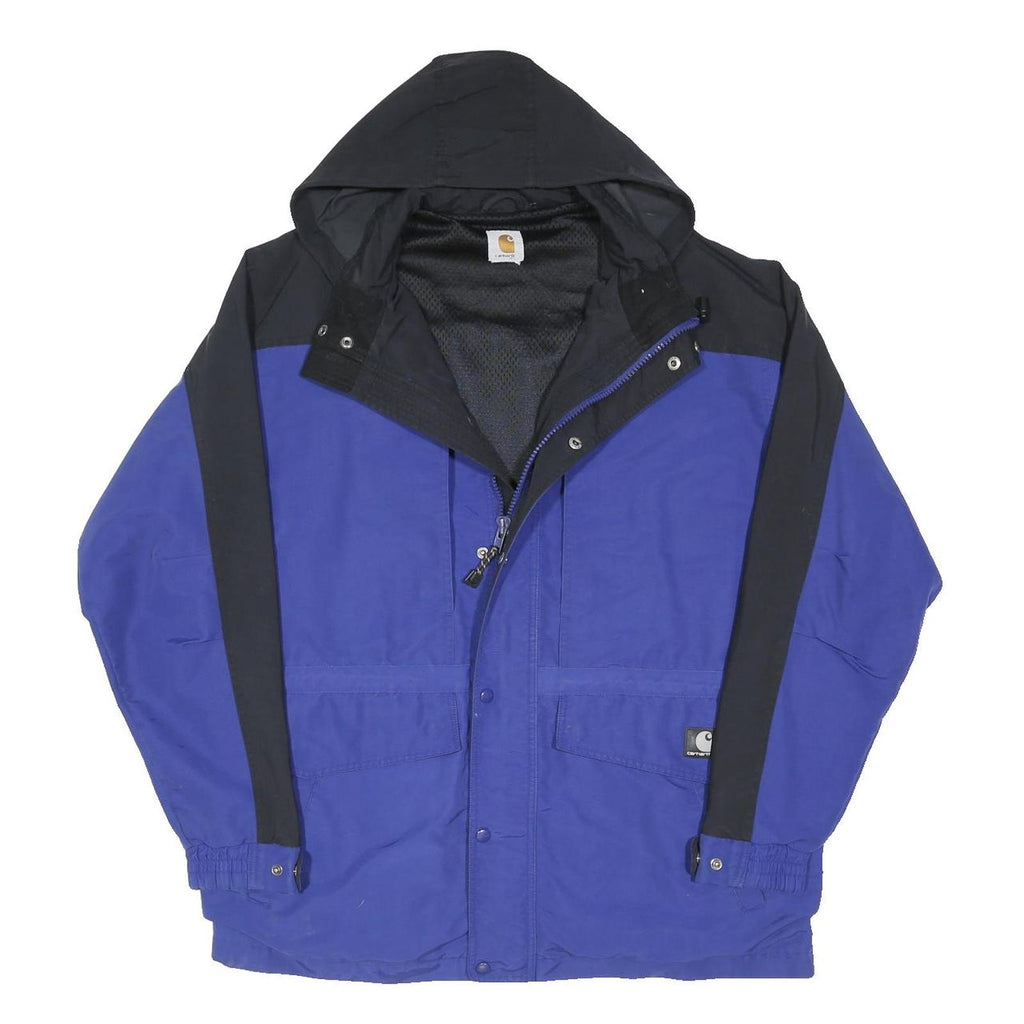 CARHARTT Mens Blue & Black Outdoor Hooded Jacket XL Polyester Blend Zip