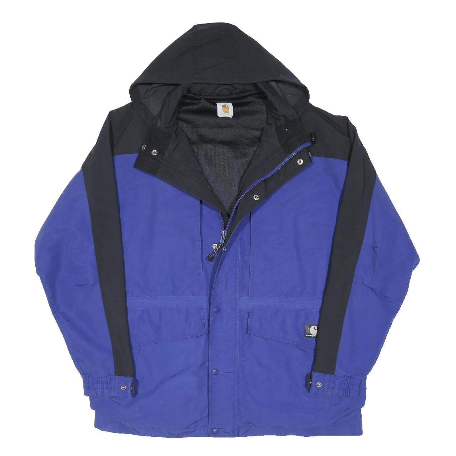 CARHARTT Mens Blue & Black Outdoor Hooded Jacket XL Polyester Blend Zip