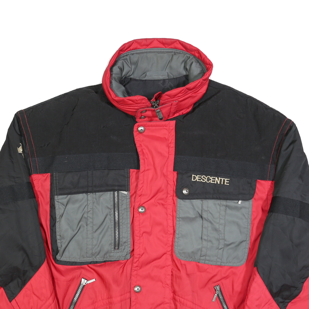 DESCENTE Mens Red & Black Jacket XL Polyester Blend Zip Long Sleeve Outdoors