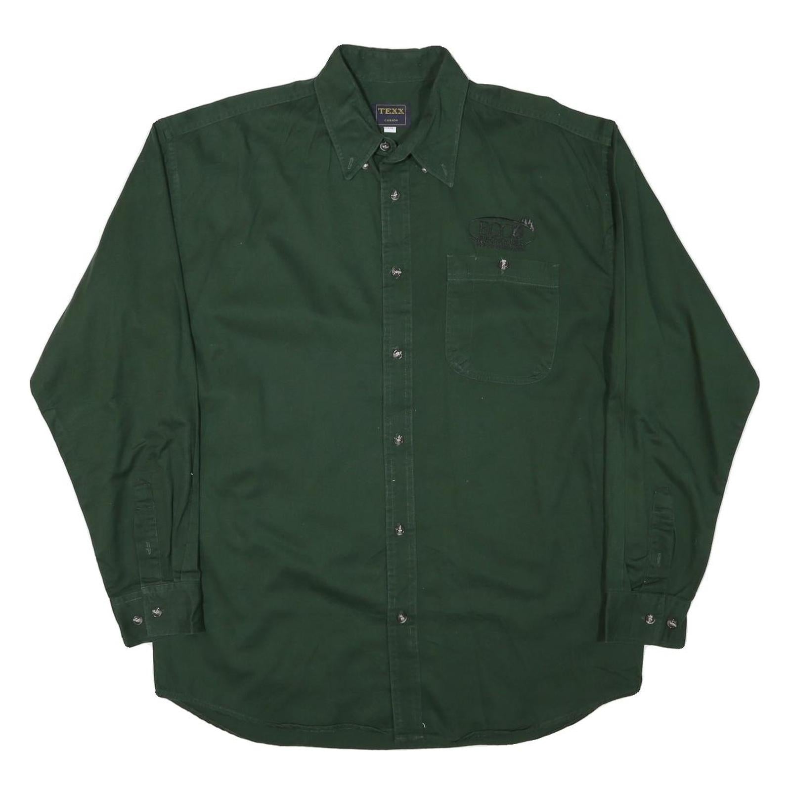 TEXX Mens Green Shirt L Cotton Blend Button-Down Long Sleeve Casual Workwear