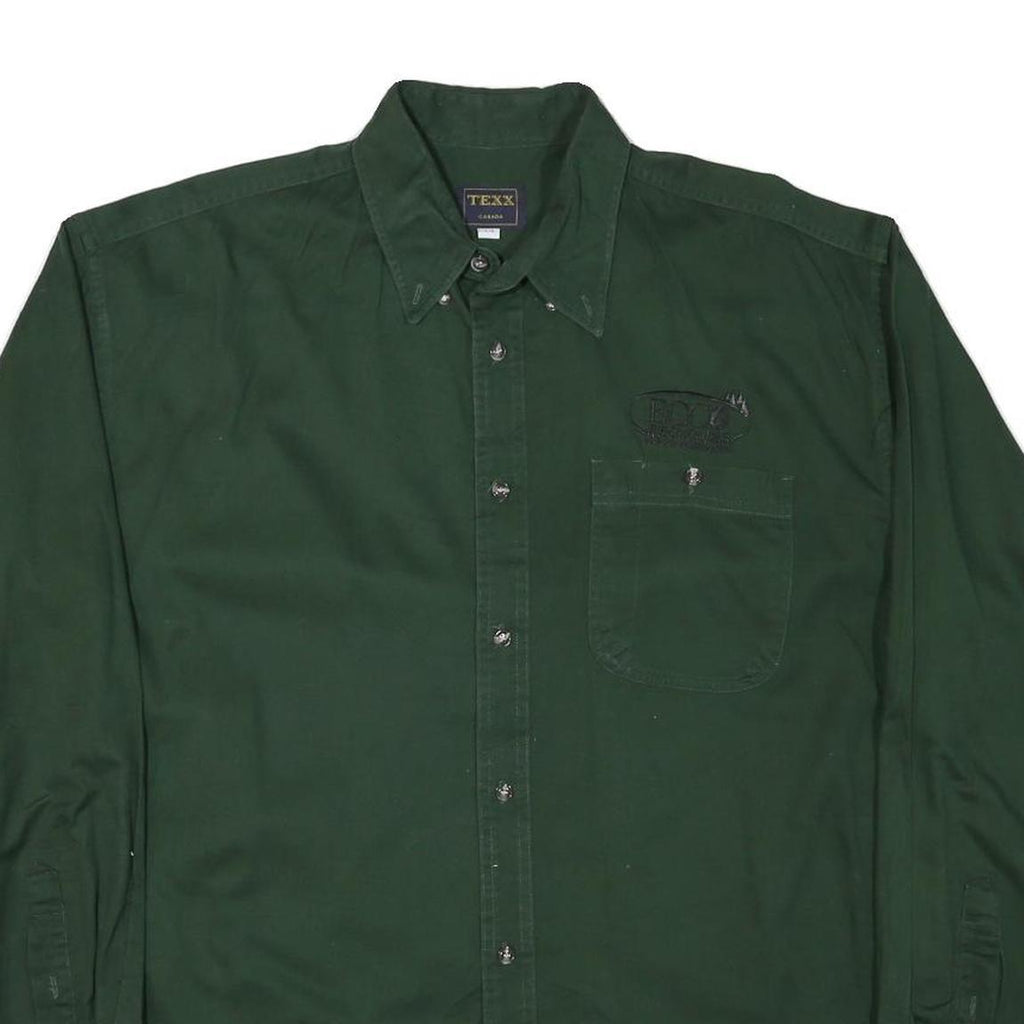 TEXX Mens Green Shirt L Cotton Blend Button-Down Long Sleeve Casual Workwear