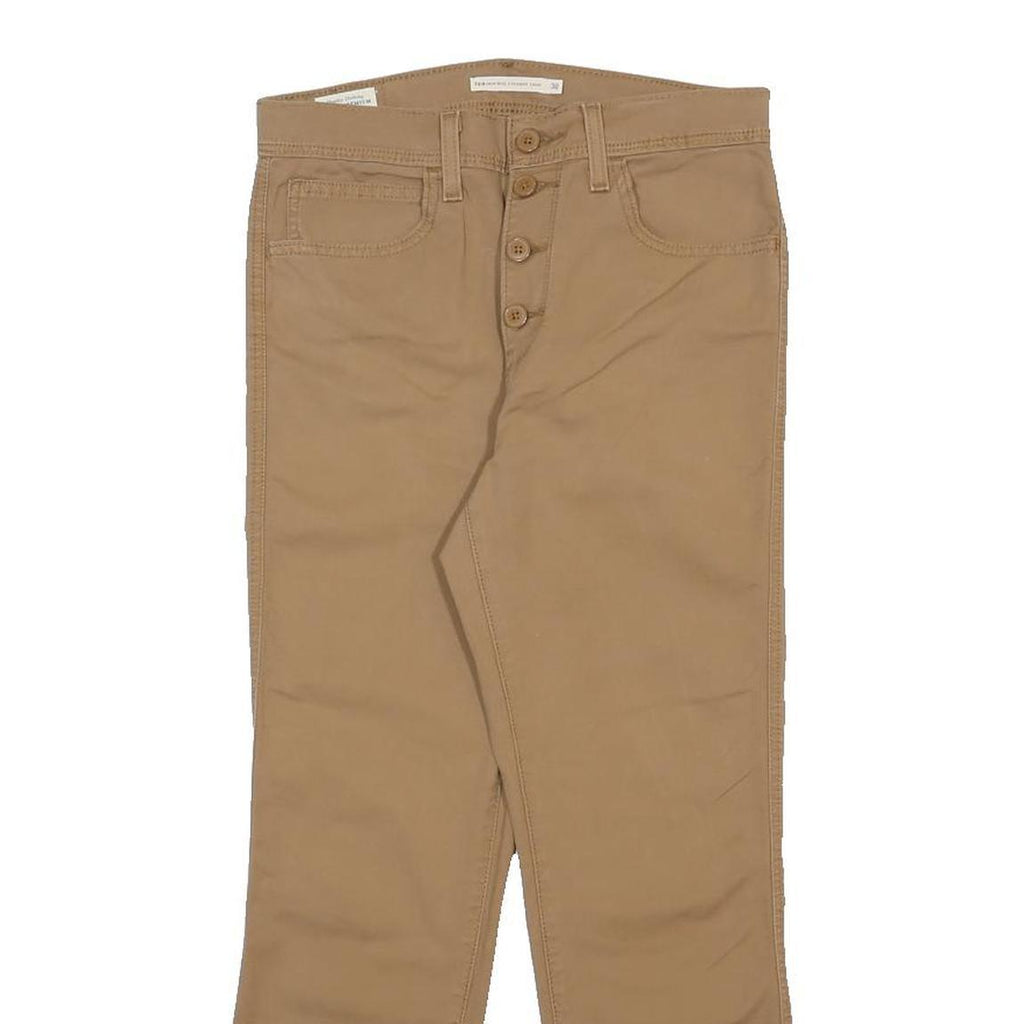 LEVI'S Womens Beige Cotton Blend Regular Fit Trousers W30 L26 Button Closure