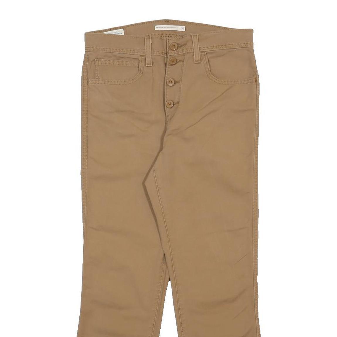 LEVI'S Womens Beige Cotton Blend Regular Fit Trousers W30 L26 Button Closure