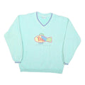FRESH PRODUCE Womens Blue V-Neck M Cotton Blend Sweatshirt Fish Graphic