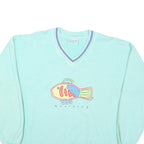 FRESH PRODUCE Womens Blue V-Neck M Cotton Blend Sweatshirt Fish Graphic