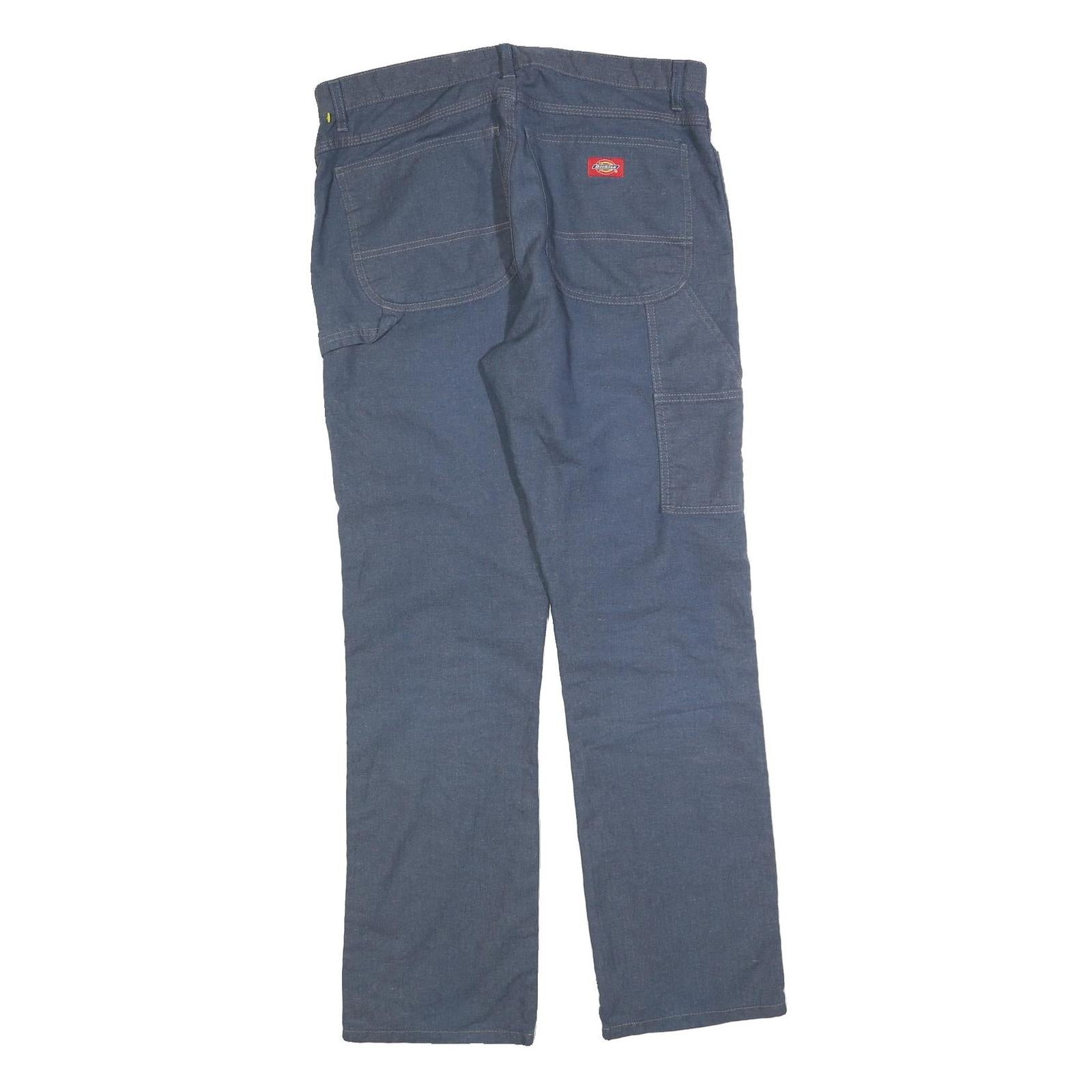 DICKIES Mens Cotton Blue Regular Straight Trousers W33 L32 Workwear Casual