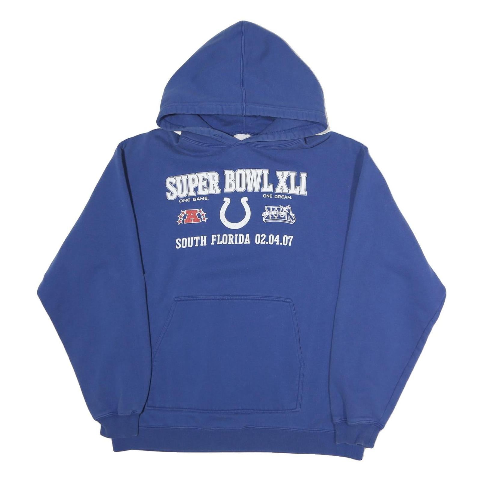 REEBOK Mens Blue Super Bowl XLI Hoodie M Casual Sports Sweatshirt