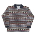 COTTON MILL Mens Brown & Green Patterned Long Sleeve Polo Shirt L Cotton Blend