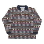 COTTON MILL Mens Brown & Green Patterned Long Sleeve Polo Shirt L Cotton Blend