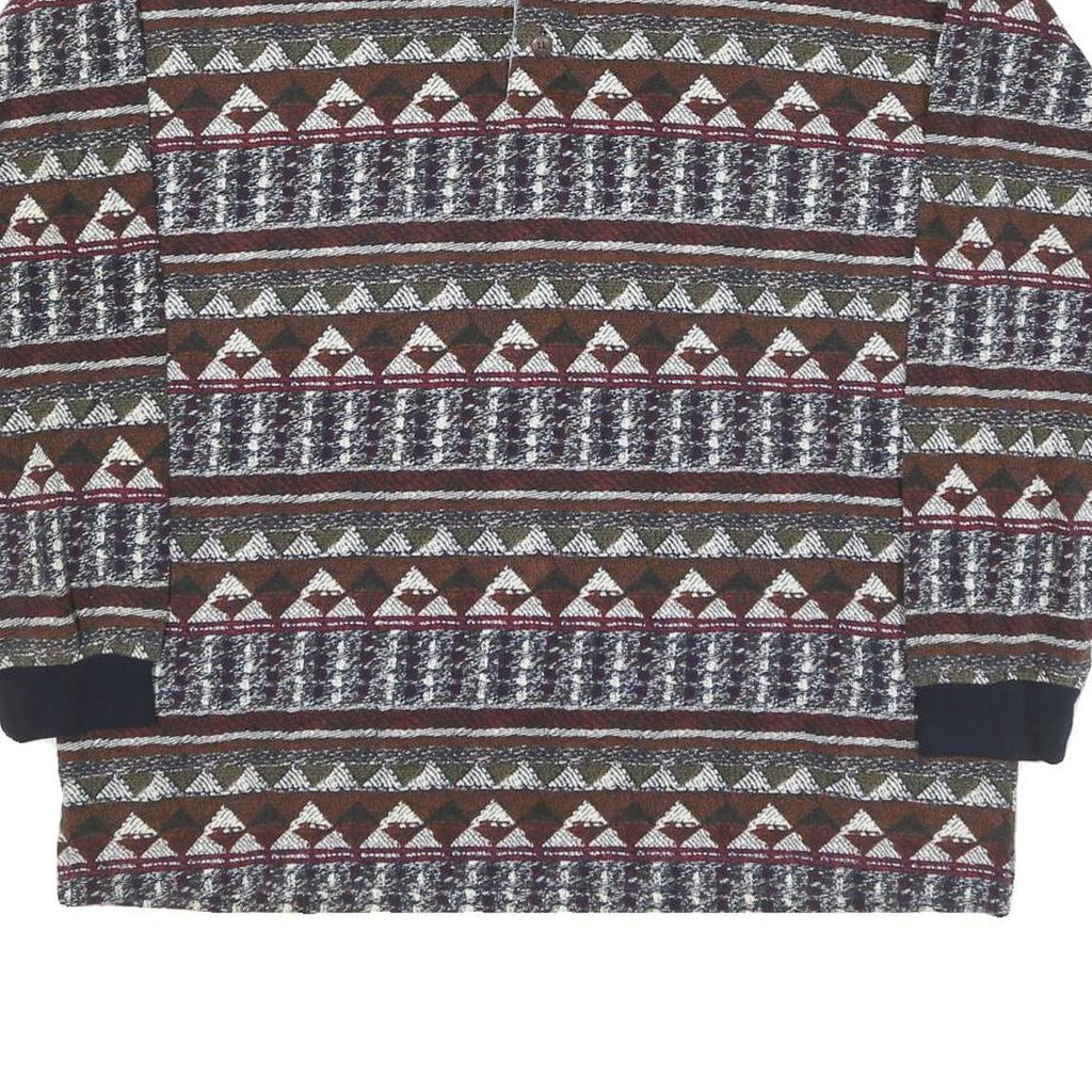 COTTON MILL Mens Brown & Green Patterned Long Sleeve Polo Shirt L Cotton Blend