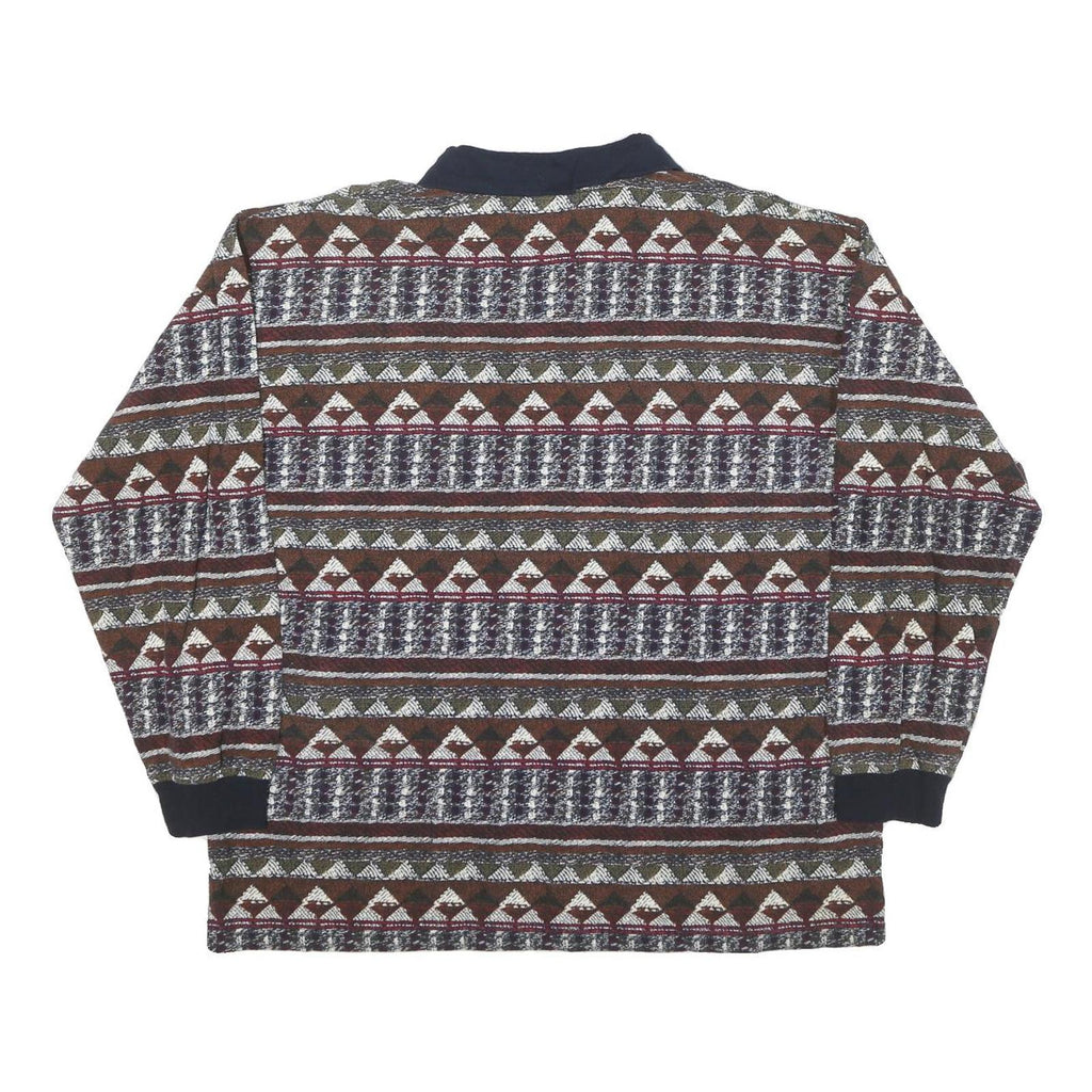 COTTON MILL Mens Brown & Green Patterned Long Sleeve Polo Shirt L Cotton Blend