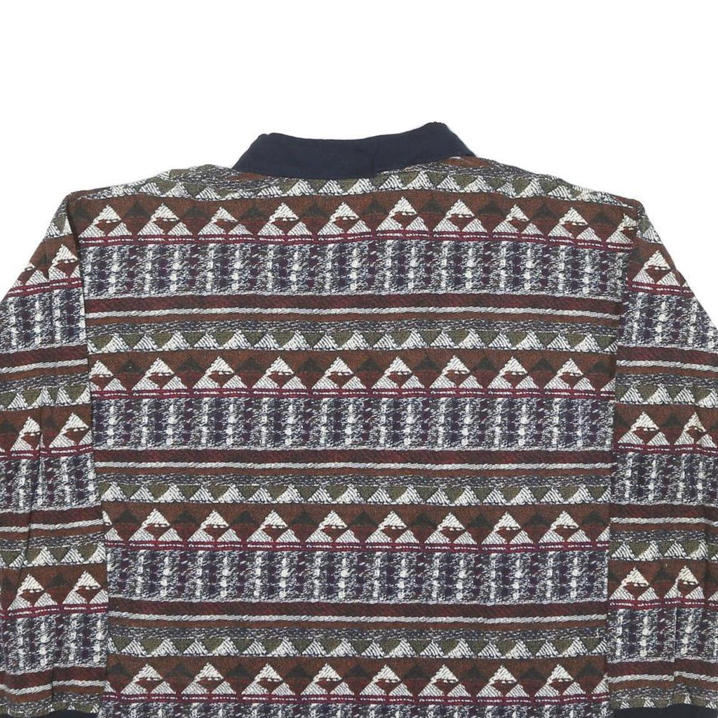 COTTON MILL Mens Brown & Green Patterned Long Sleeve Polo Shirt L Cotton Blend