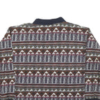 COTTON MILL Mens Brown & Green Patterned Long Sleeve Polo Shirt L Cotton Blend