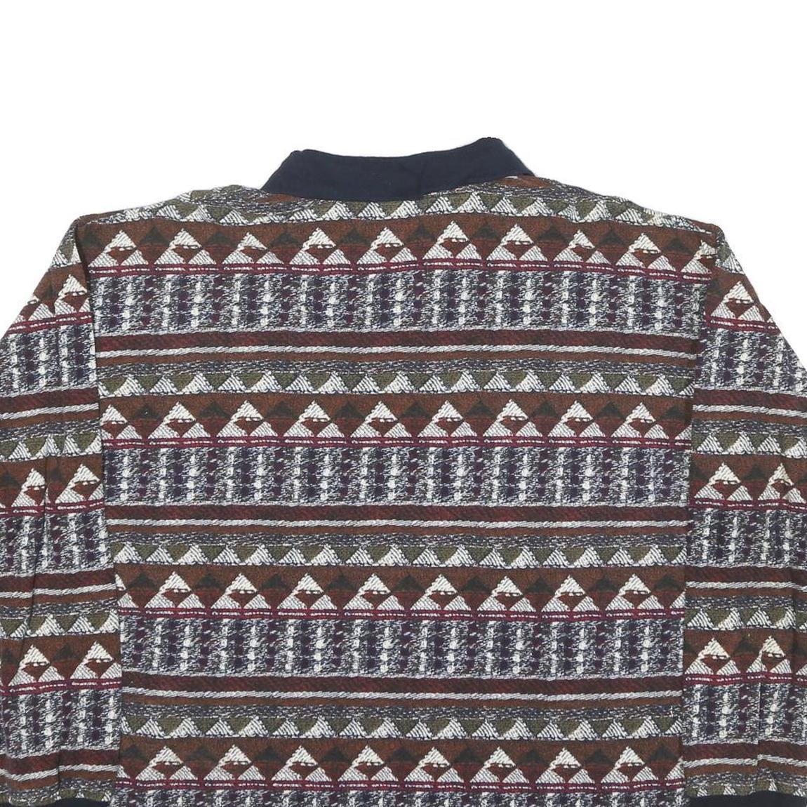 COTTON MILL Mens Brown & Green Patterned Long Sleeve Polo Shirt L Cotton Blend