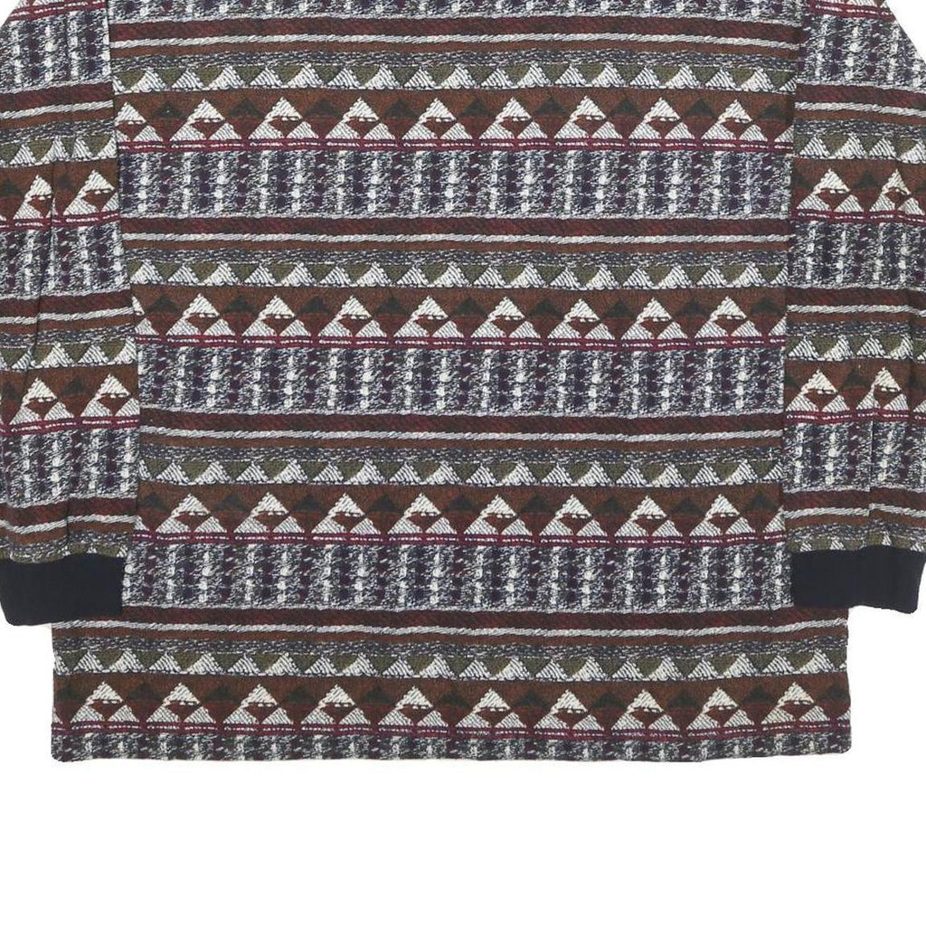 COTTON MILL Mens Brown & Green Patterned Long Sleeve Polo Shirt L Cotton Blend