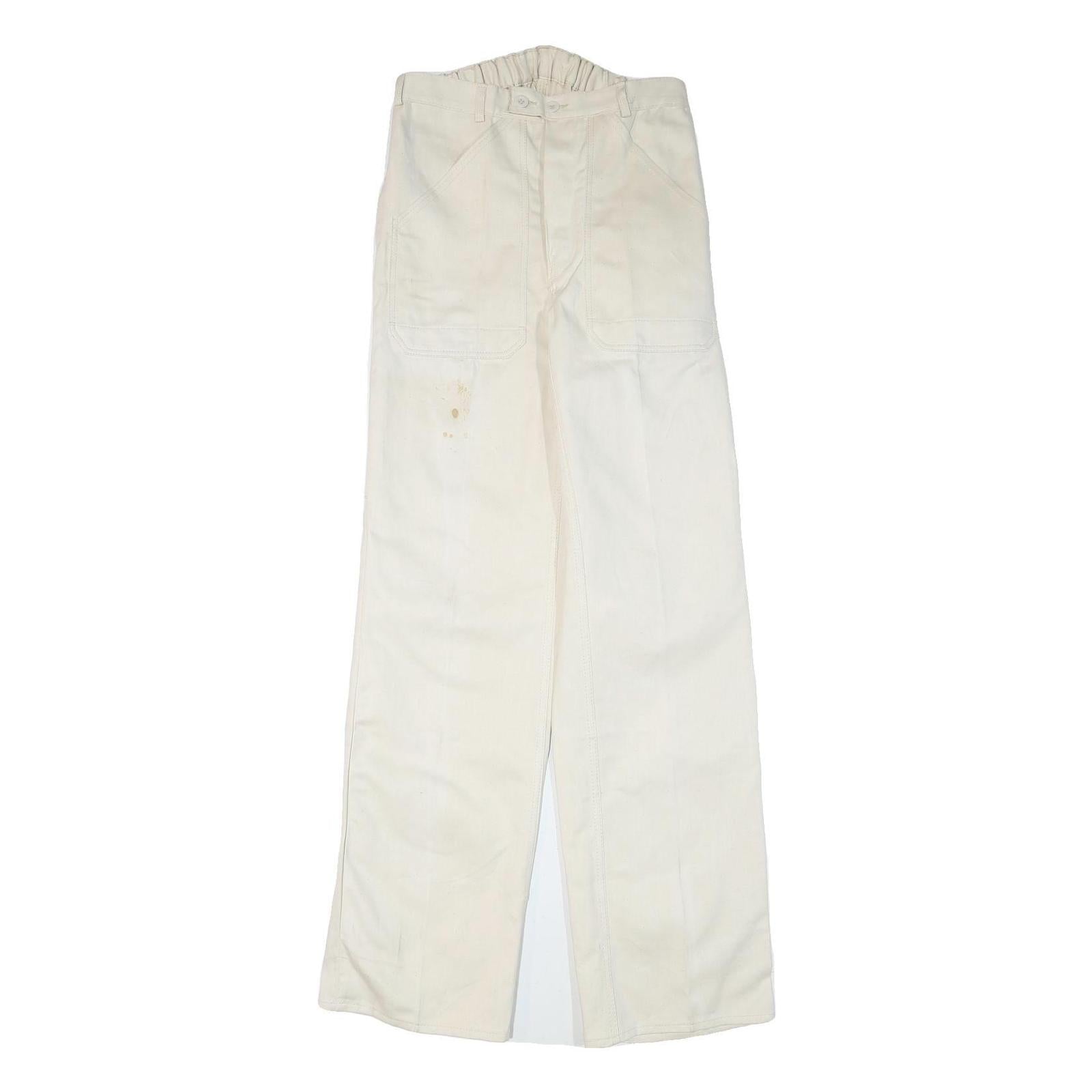 Mens Cotton Blend White Regular Fit Button Closure Trousers W28 L35 Casual