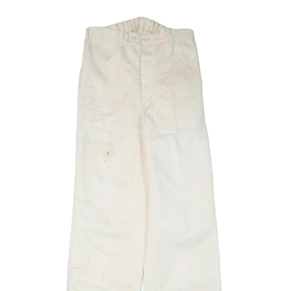 Mens Cotton Blend White Regular Fit Button Closure Trousers W28 L35 Casual