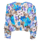 EXCLUSIVE Womens Blouse Shirt Blue V-Neck Long Sleeve Floral XS