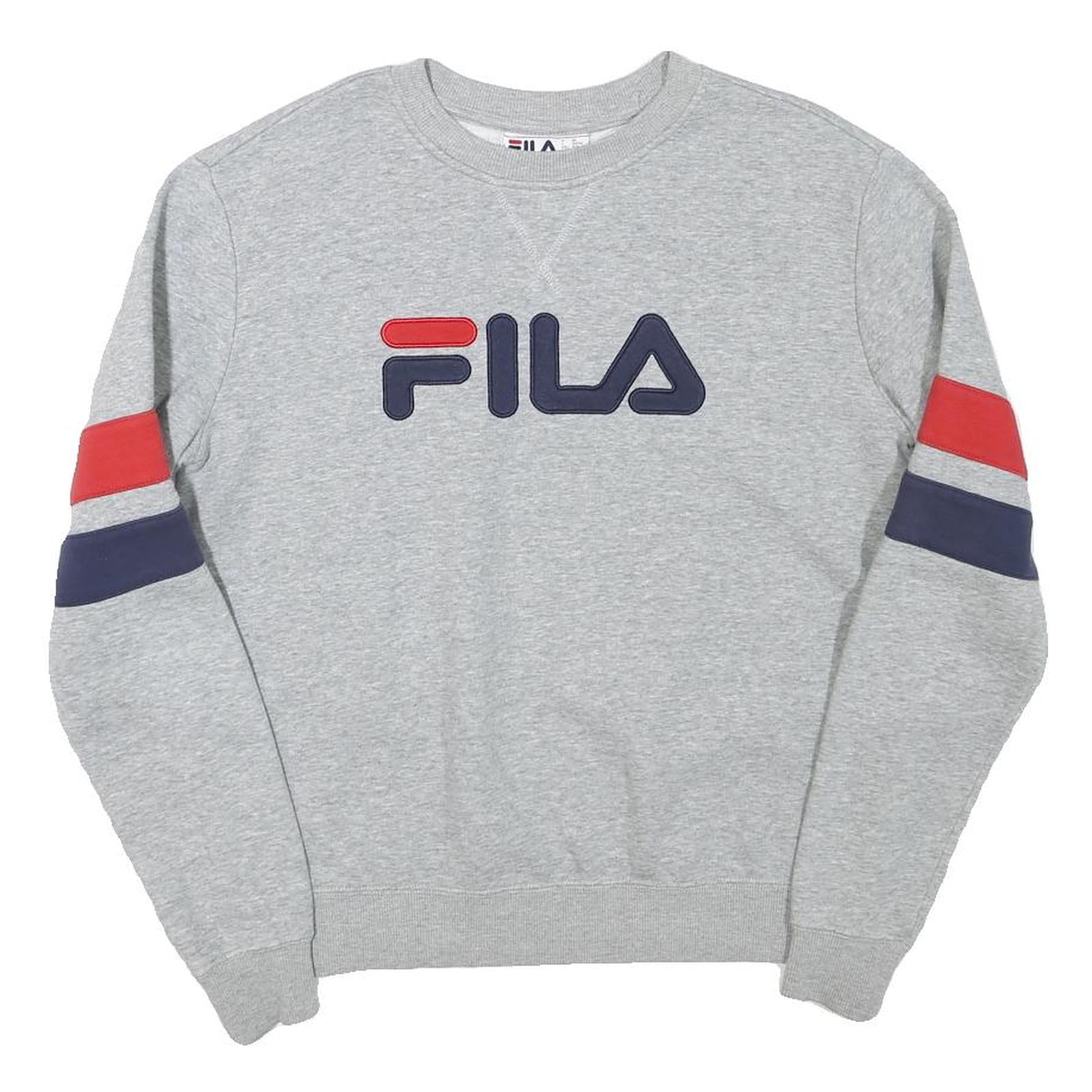 FILA Mens Grey Crew Neck S Cotton Blend Pullover Sweatshirt Red Navy Detail