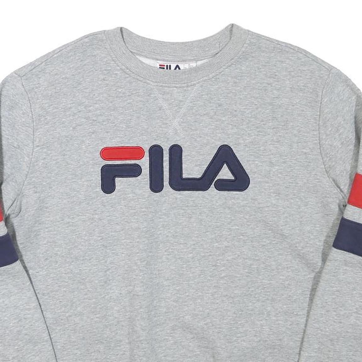 FILA Mens Grey Crew Neck S Cotton Blend Pullover Sweatshirt Red Navy Detail
