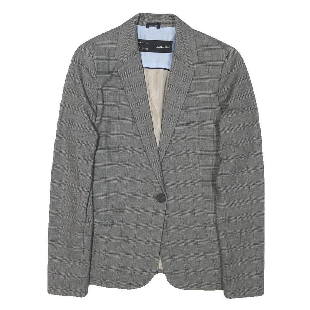 ZARA BASIC Womens Grey Check Blazer Jacket S Polyester Blend Classic Tailored
