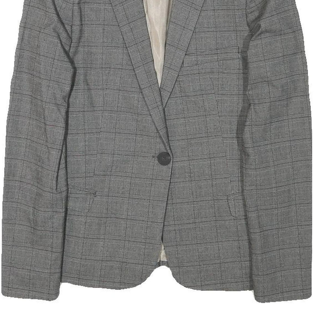 ZARA BASIC Womens Grey Check Blazer Jacket S Polyester Blend Classic Tailored