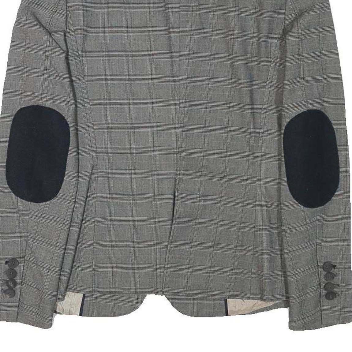 ZARA BASIC Womens Grey Check Blazer Jacket S Polyester Blend Classic Tailored