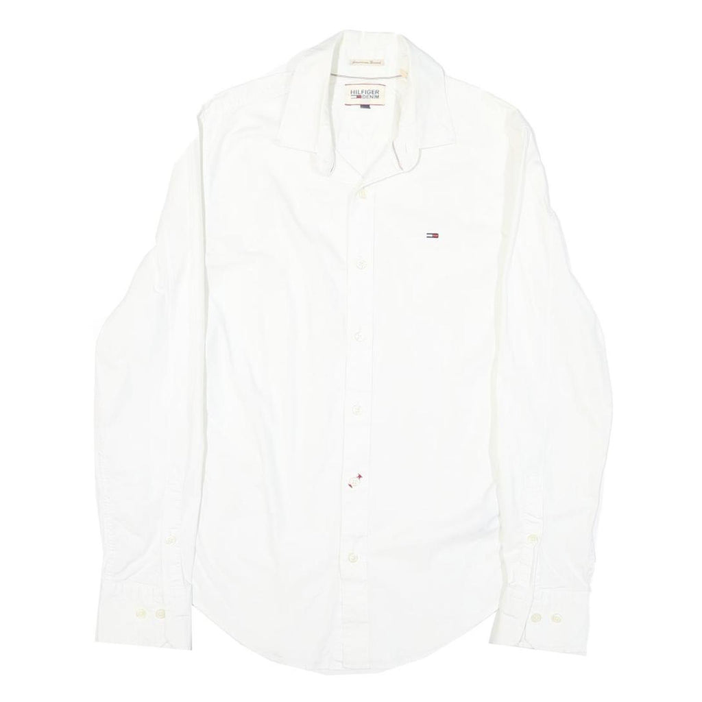 HILFIGER DENIM Mens White Shirt S Classic Cotton Blend Long Sleeve Button Shirt