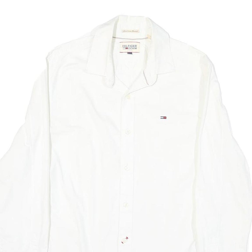 HILFIGER DENIM Mens White Shirt S Classic Cotton Blend Long Sleeve Button Shirt