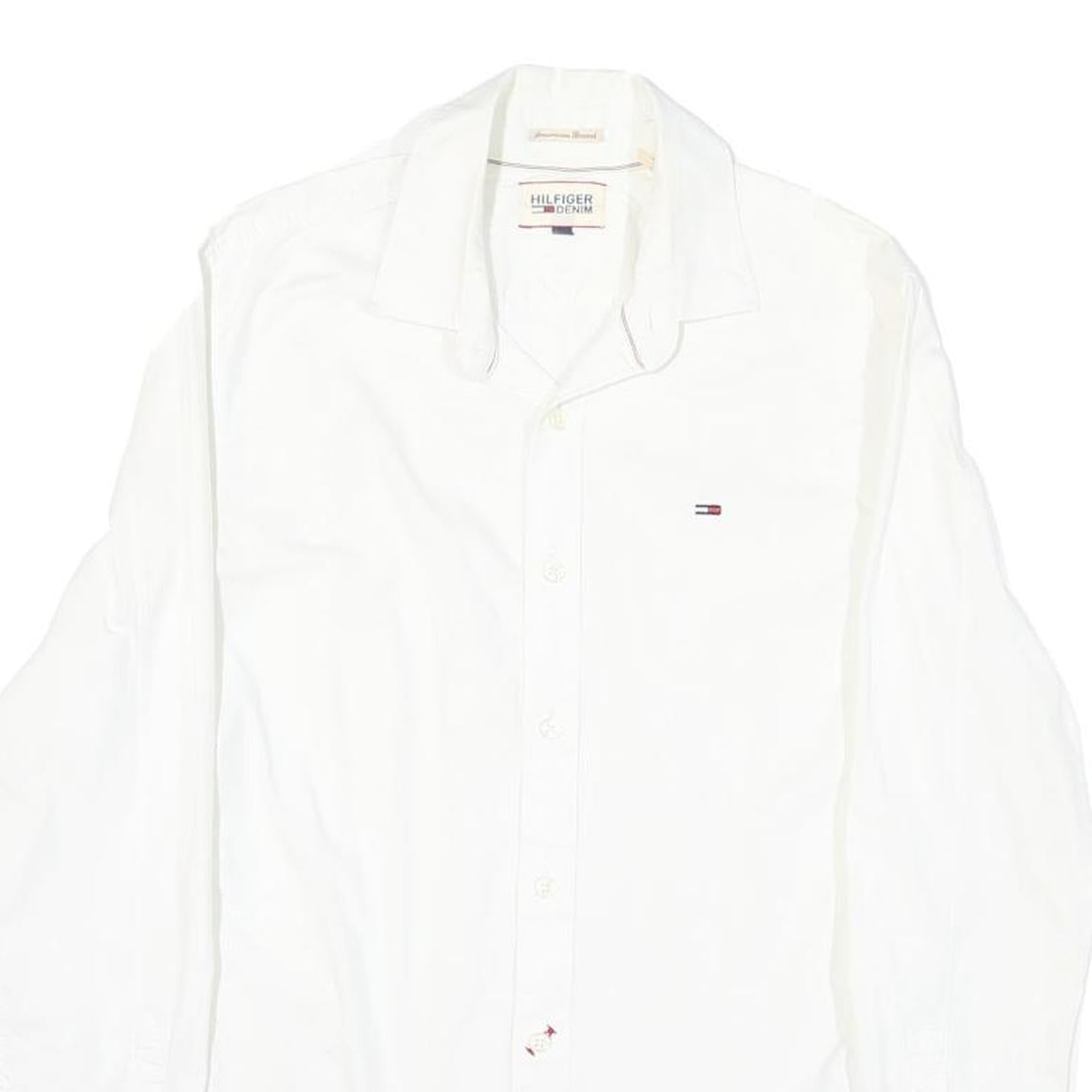 HILFIGER DENIM Mens White Shirt S Classic Cotton Blend Long Sleeve Button Shirt