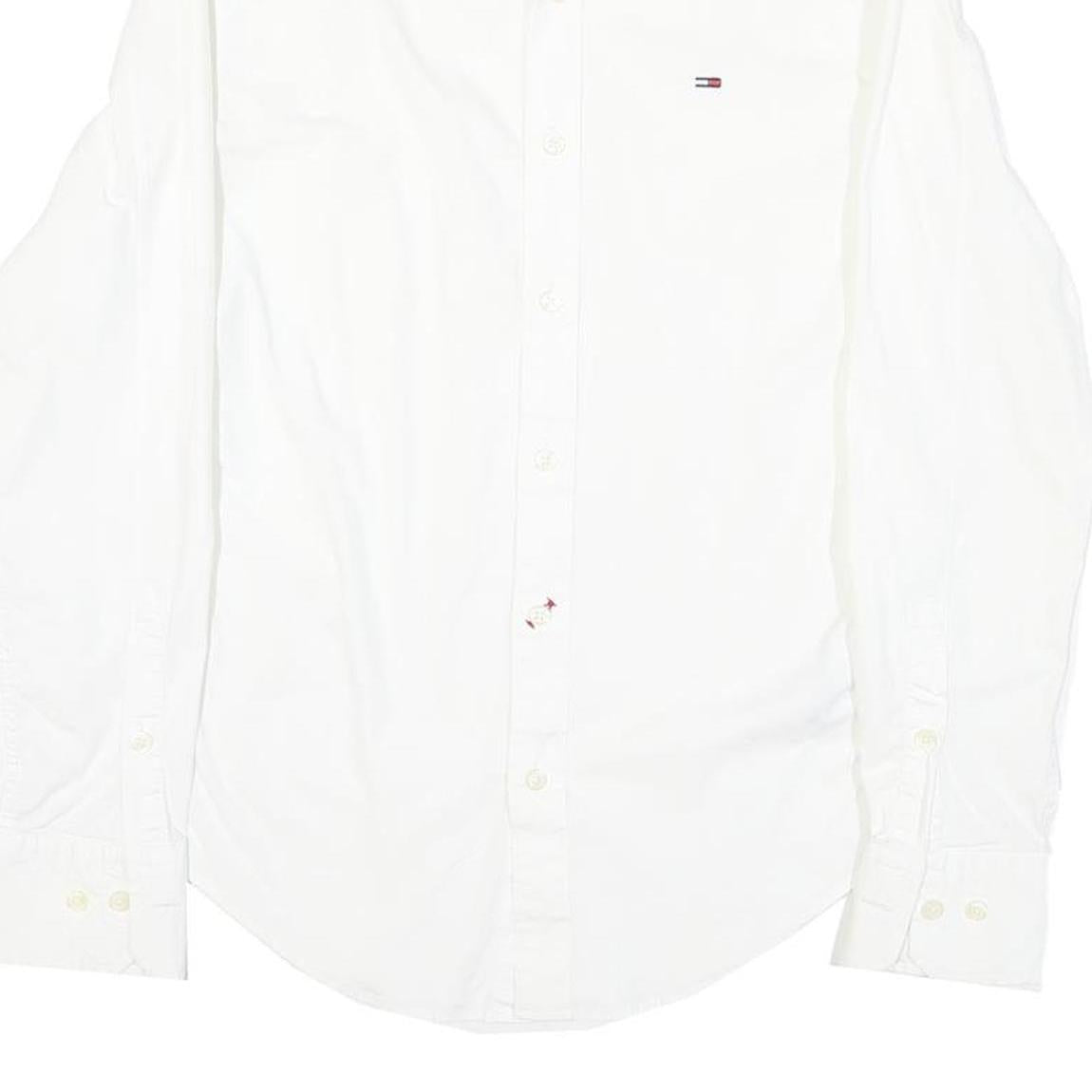 HILFIGER DENIM Mens White Shirt S Classic Cotton Blend Long Sleeve Button Shirt