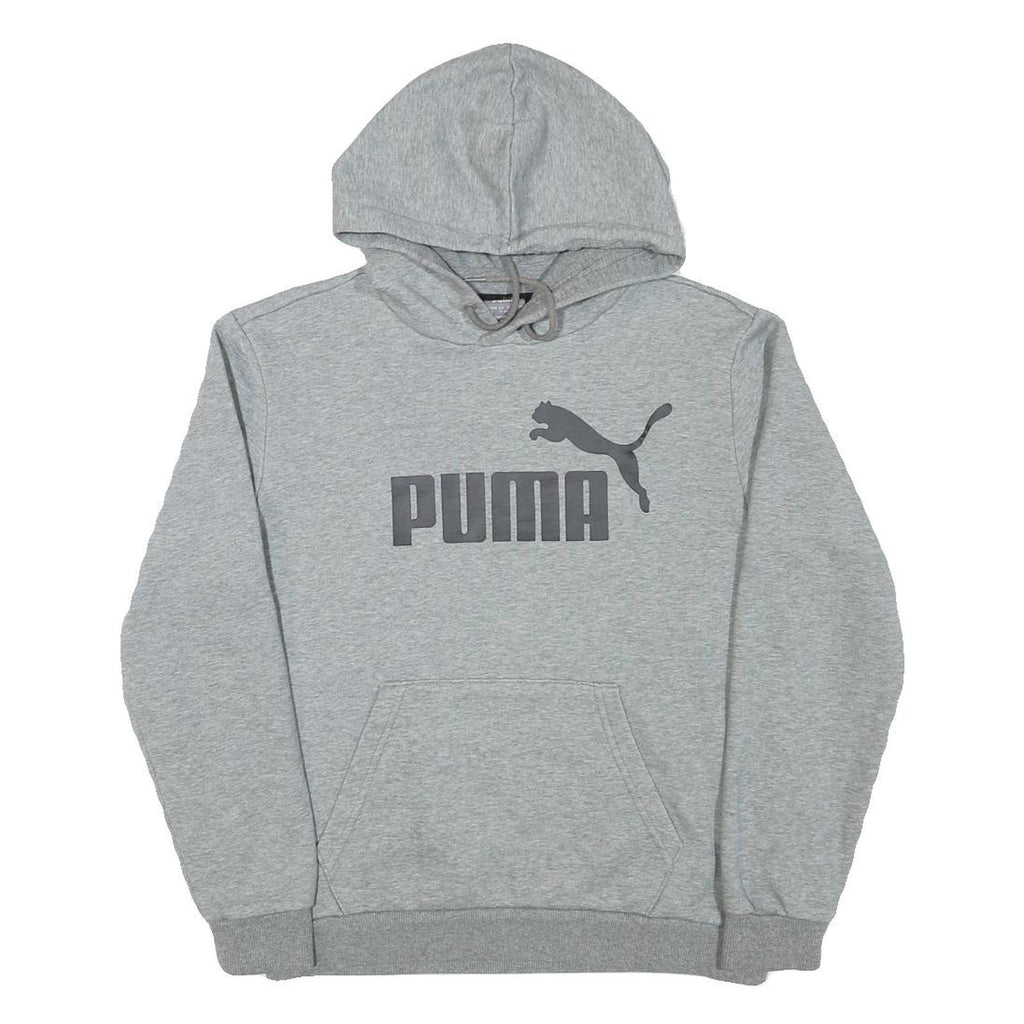 PUMA Mens Grey Pullover Hoodie S Cotton Blend Logo Print Casual Sweatshirt