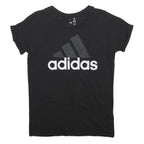 ADIDAS Womens Black Cotton Blend T-Shirt S Short Sleeve Crew Neck Logo Print