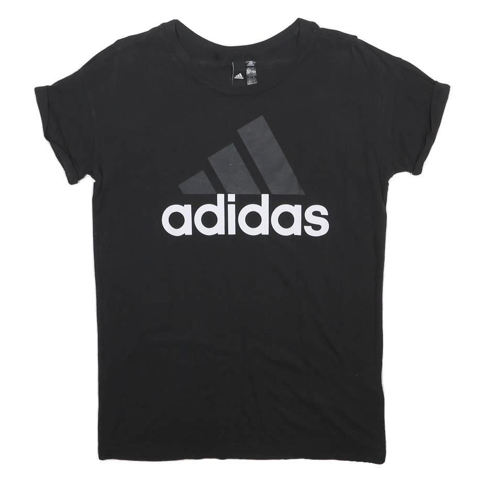 ADIDAS Womens Black Cotton Blend T-Shirt S Short Sleeve Crew Neck Logo Print