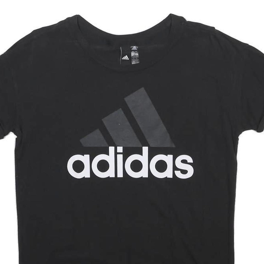 ADIDAS Womens Black Cotton Blend T-Shirt S Short Sleeve Crew Neck Logo Print
