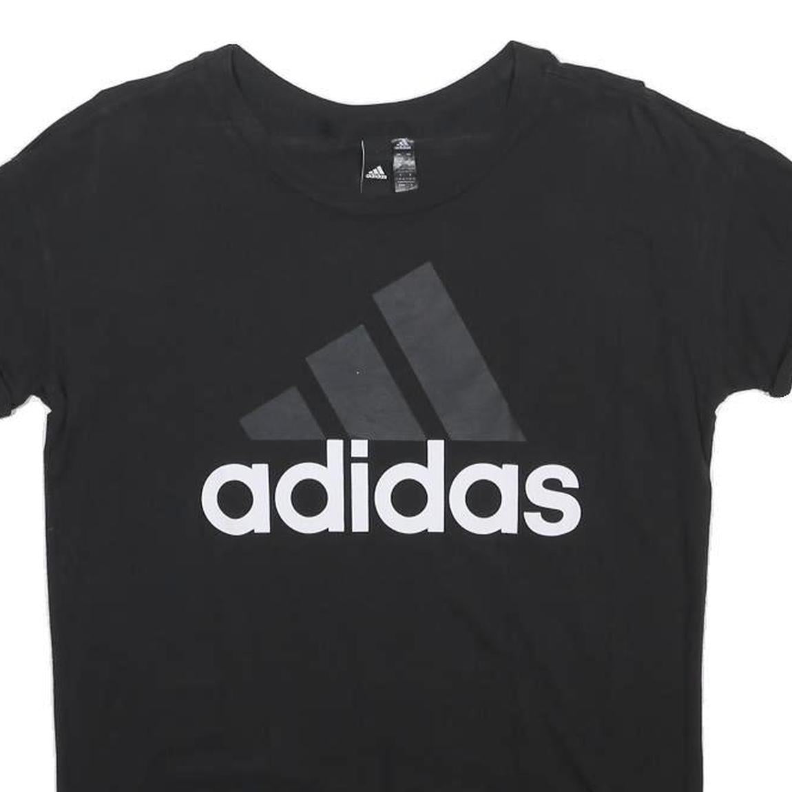 ADIDAS Womens Black Cotton Blend T-Shirt S Short Sleeve Crew Neck Logo Print