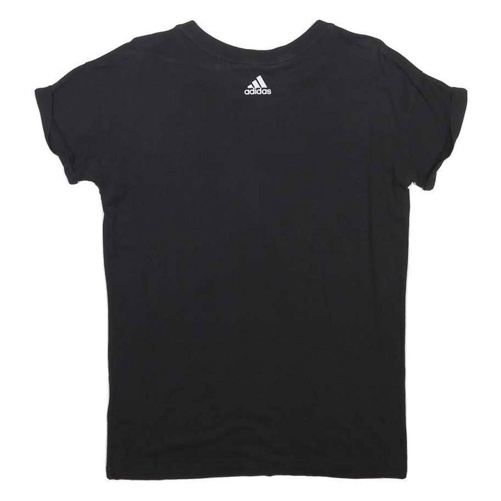 ADIDAS Womens Black Cotton Blend T-Shirt S Short Sleeve Crew Neck Logo Print