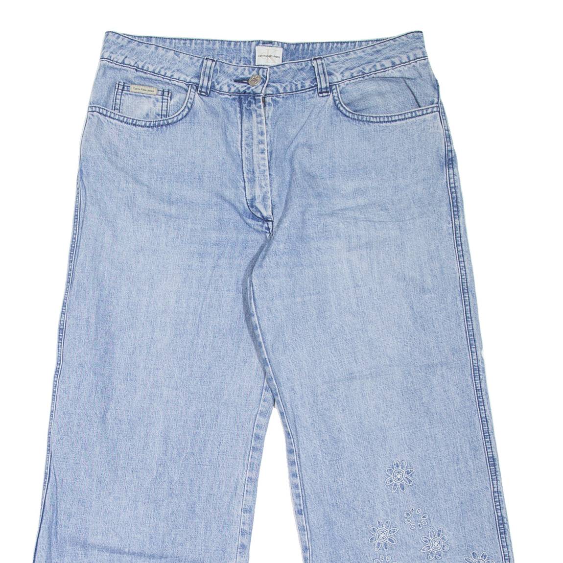 CALVIN KLEIN JEANS Floral Womens Jeans Blue Relaxed Wide-Leg W32 L26