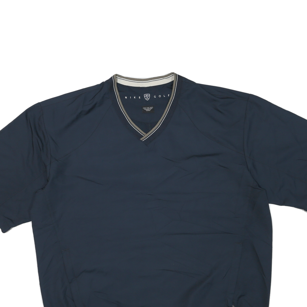 NIKE Mens Blue Golf Pullover XL Polyester Blend Plain V Neck Short Sleeve