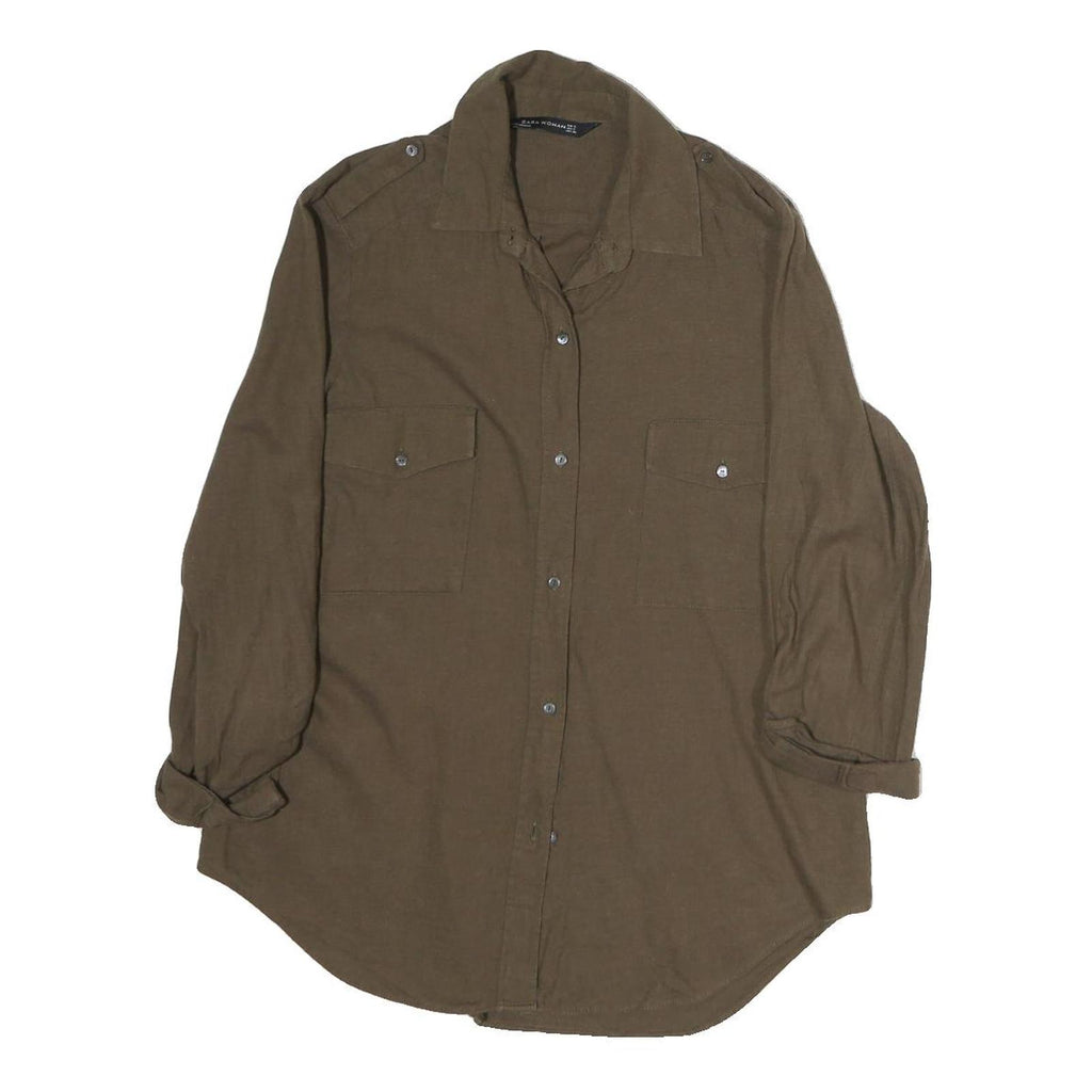 ZARA WOMEN Womens Brown Plain Shirt S Casual Lightweight Button Up