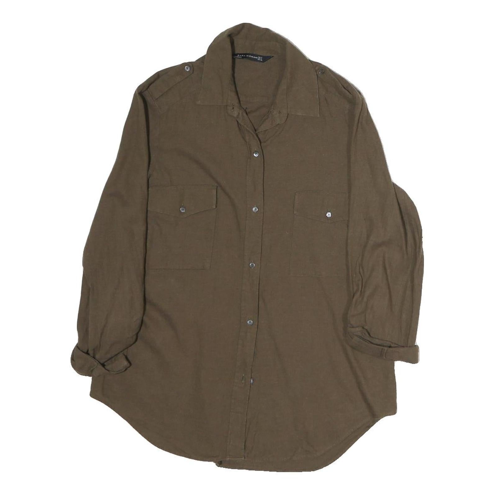 ZARA WOMEN Womens Brown Plain Shirt S Casual Lightweight Button Up